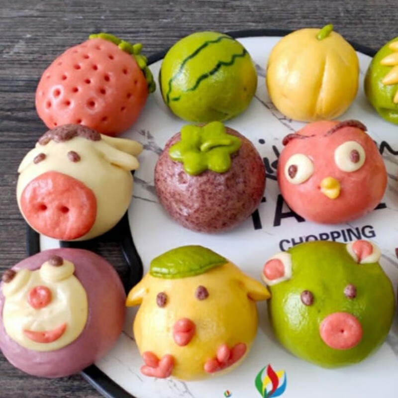 卡通馒头动物造型果蔬包子豆沙馅儿童哺食馒头糕点 两包共12个3种馅