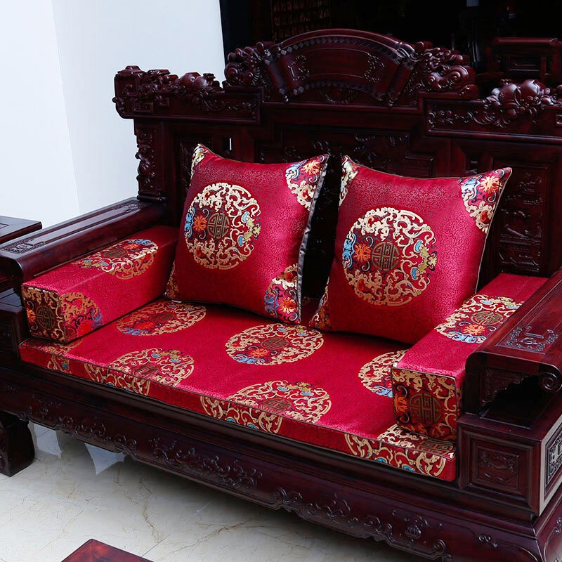凯比特中式实木沙发垫红木沙发坐垫椅子垫仿古典罗汉床垫可定做 富贵满圆坐垫红 其他尺寸定做联系客服