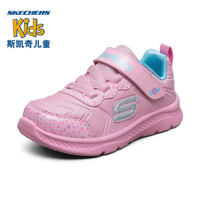 Skechers斯凯奇新款女童魔术贴运动鞋男女通用儿童鞋 粉红色/青绿色 26