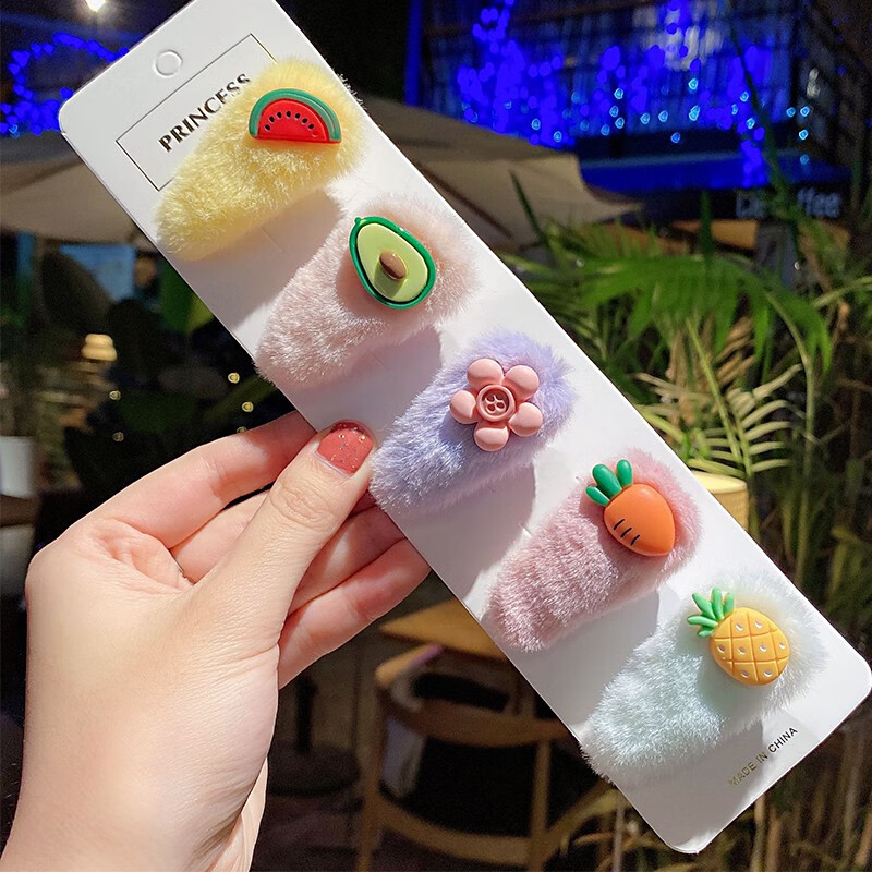 可爱毛绒发夹甜美女童发卡可爱侧边夹公主宝宝碎发一字夹子 西瓜5