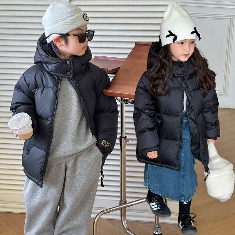贝婴初（BEIYINGCHU）黑金儿童羽丝服鸭绒丝宝宝外套男女童新款官方童装外套亲子装 黑色 170 （身高+10CM拍）
