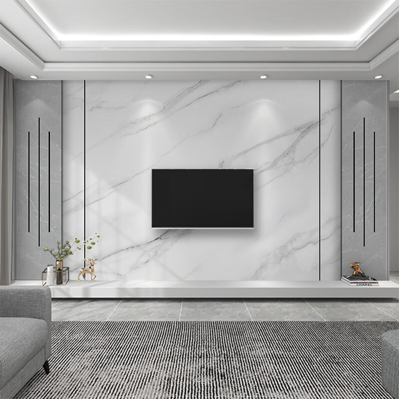美克杰2023电视墙布背景墙壁布轻奢简约大理石定制壁画壁纸自带边框