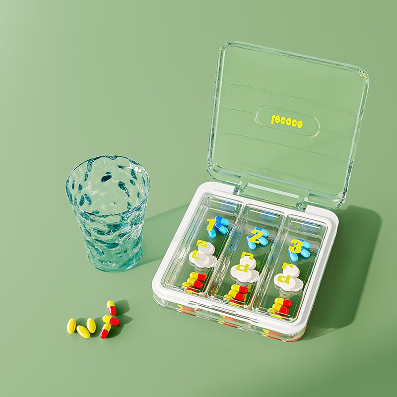 亿乐 药盒一周七天便携随身药品分装盒一日三餐吃药提醒盒大容量分药器 透明小号