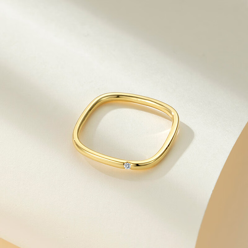 铭闽小方戒s925银镀金方形戒指ins指环网红素戒 金色 7号