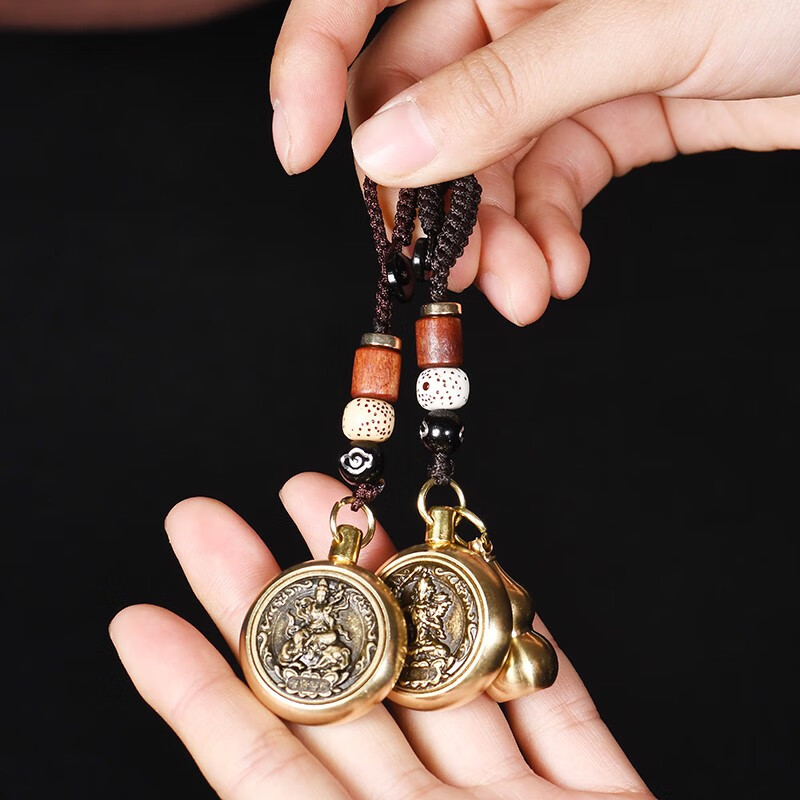 初缘 原矿朱砂粉本命佛十二生肖黄铜葫芦转钱钥匙扣本命年马年礼物 【生肖狗猪-阿弥陀佛菩萨】 本命年守护+葫芦【内含朱砂粉】