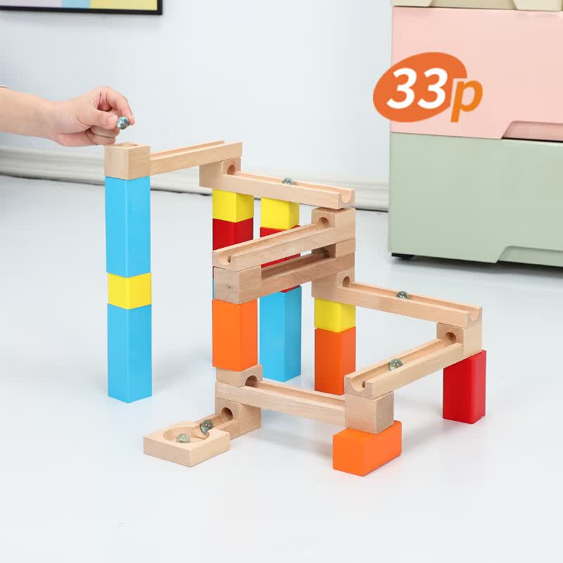 达游思滚珠轨道积木 实木儿童大颗粒弹珠滚珠滑道滑梯积木拼装轨道