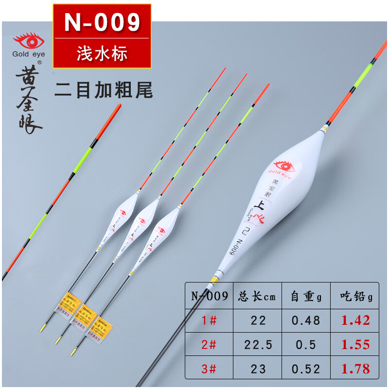 黄金眼新品池海黄金眼鱼漂官方纳米浮漂黑坑鲤鲫鱼漂醒目漂高灵敏 黄金眼 上心 N-009(二目加粗尾) 3号一支