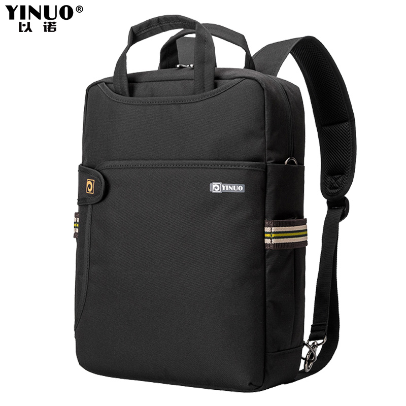 以诺（YINUO）双肩电脑男女背包笔记本包 多功能1包多用 YCLS 黑色 13.3/14英寸(小号)