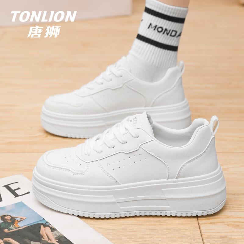 唐狮（TonLion）女鞋秋冬季厚底小白鞋女士休闲鞋子女学生运动板鞋女 白色39