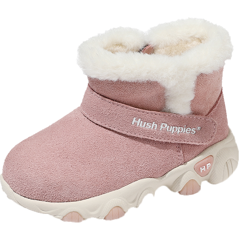 暇步士童鞋女冬季儿童靴子中小童时尚短靴加绒保暖雪地靴 DP9807 粉色 29码