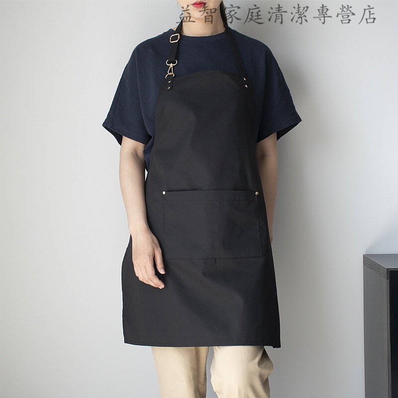 纤雅洁 围裙网红服务员女奶茶同款男工作服家用咖啡防水帆布定制印字 黑色 正常款