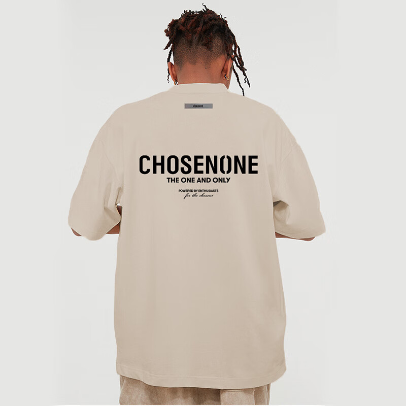 霓问chosen1 ch服饰男士重磅短袖女士t恤衫休闲情侣装 卡其色 s90-120