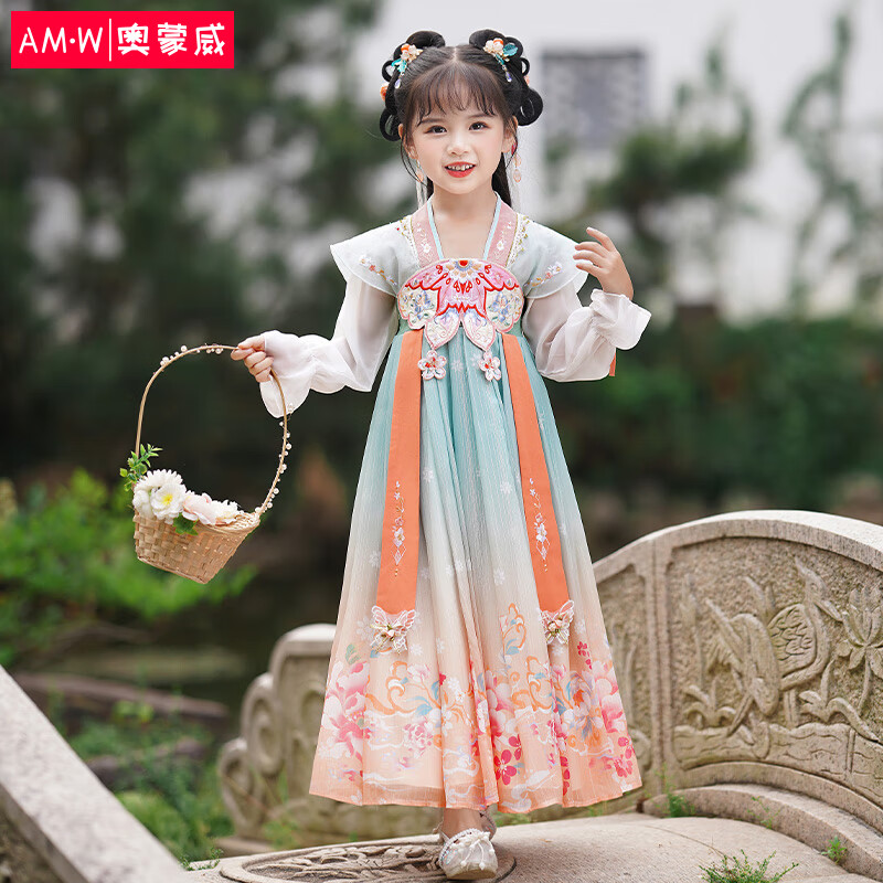 奥蒙威（AOMENGWEI）女童汉服夏季中大童中国风唐装古装儿童襦裙ER-MH-03蝶粉150怎么样,好用不?