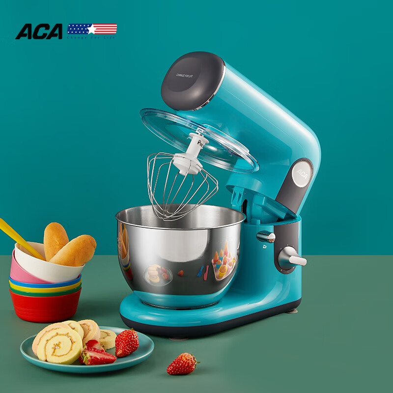 北美电器（ACA）厨师机和面机打蛋器家用多功能全自动揉面机打奶油机鲜奶机搅拌机AX-M10A（松石绿）