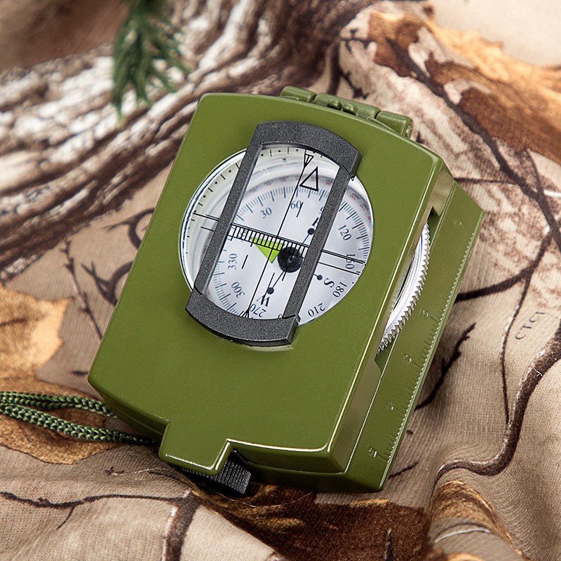 BIJIA美式多功能专业指南针户外登山指北针地质罗盘带荧光圈水平仪夜光 指北针迷彩绿