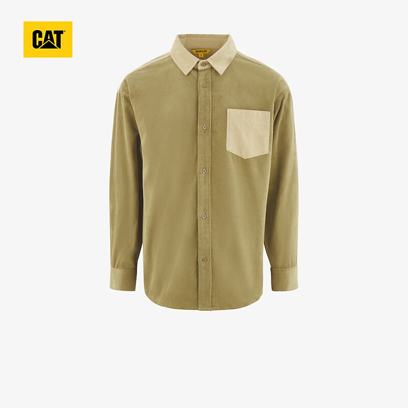CAT卡特新品男士拼色设计灯芯绒两贴袋衬衫城市轻户外 卡其 L