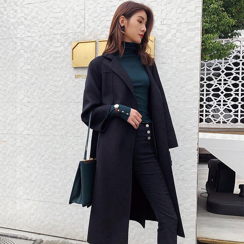 杜宾爵羊绒女简约范双面羊绒大衣女中长款2022新款感大衣 黑色 s