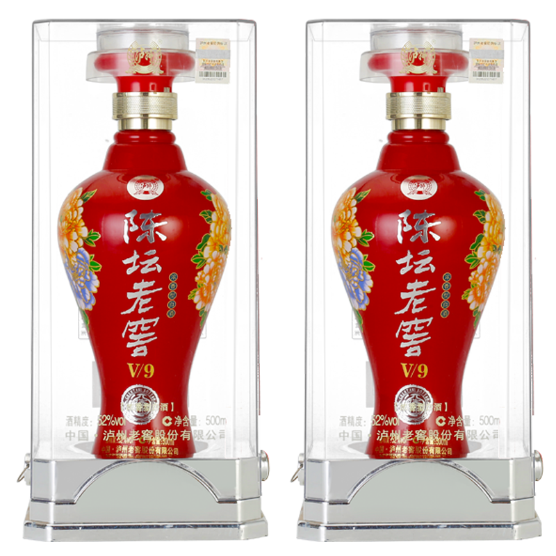 泸州老窖 陈坛老窖v9  52度浓香型白酒礼盒 500ml*2 双支