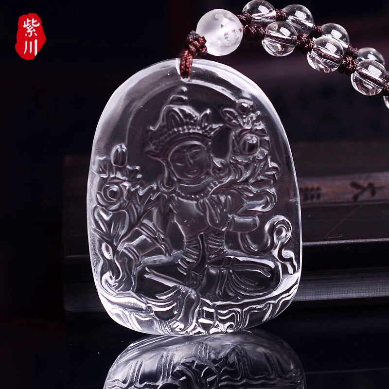 紫川 天然白水晶普贤菩萨吊坠本命佛项链守护神生肖龙蛇创意生日男友