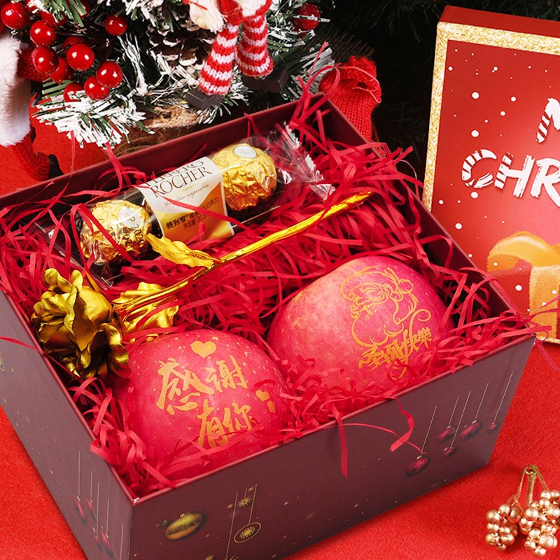 费列罗巧克力 烟台红富士苹果组合高档圣诞节礼盒平安夜送礼品 圣诞祝福礼 送礼袋贺卡