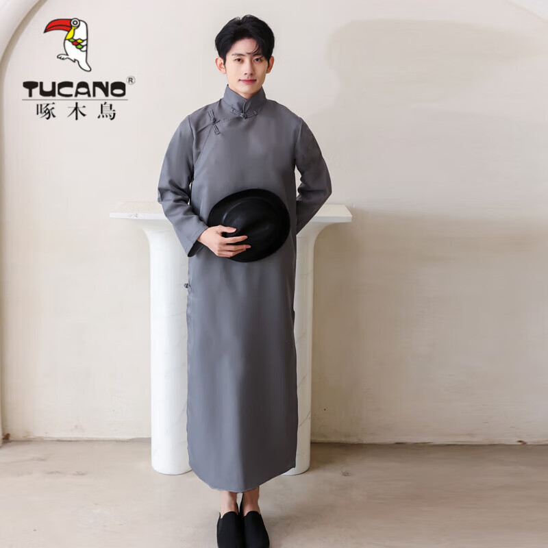 民国黑灰长衫大褂中式长袍相声话剧酒红布衫教书先生李大钊大马褂