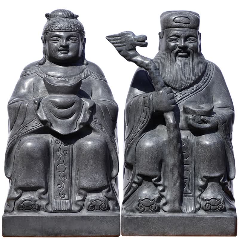 石雕土地公土地婆神像供奉祭拜摆件石头青石雕刻福德正神土地庙土地爷