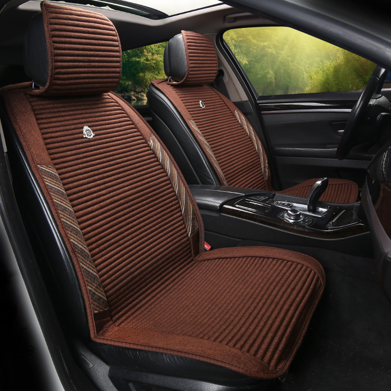 布兰特 汽车坐垫座套四季通用全包半包布艺荞麦壳座垫 半包款-时尚咖
