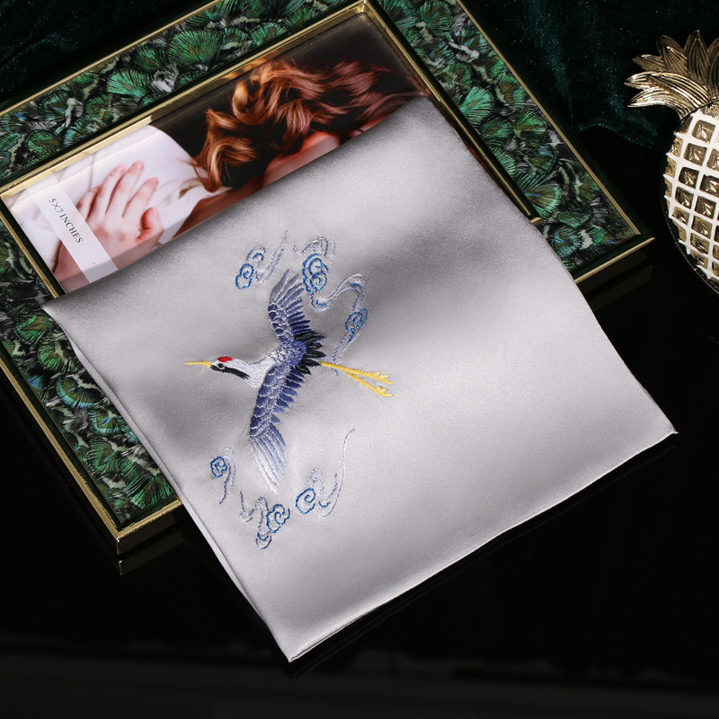 希伯帝奥品牌真丝手帕男士手工刺绣花手绢苏绣女真丝手巾古风中国风