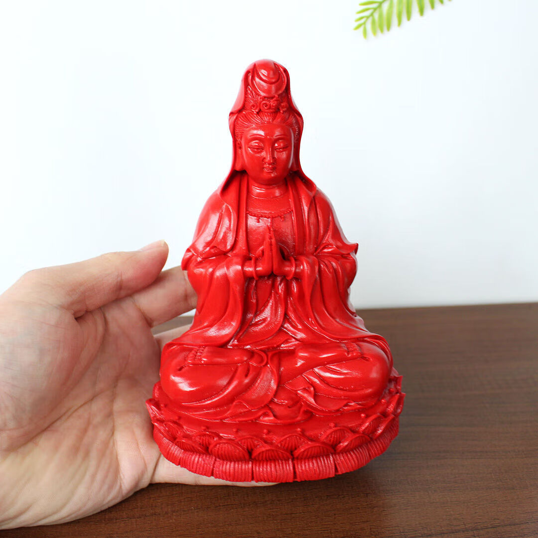 碧允红色朱砂家居客厅佛堂摆件观音菩萨佛像桌面装饰品摆设