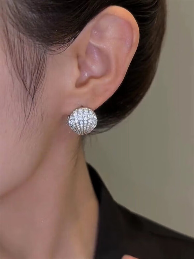 优束轻奢感微镶贝壳耳环2024年新款潮超闪小众设计感双面个性耳饰