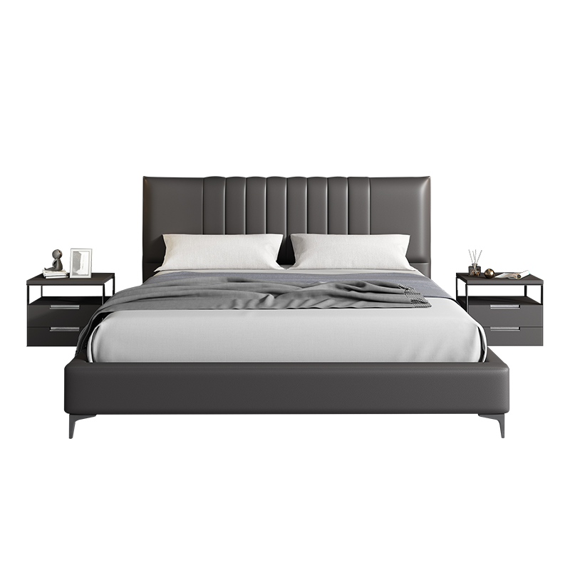 喜临门 皮床卧室家具头层牛皮真皮软床 木质框架加固排骨架轻奢嵌入式床双人床 阿尔萨斯 深咖色单床+双面软硬床垫套餐 180*200cm