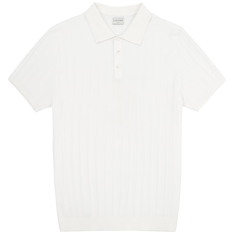 ZINGCHEN【涼感冰絲系列】ZINGCHEN 夏季豎條紋紐扣POLO衫男 夏季翻領(lǐng)短袖 白色 L