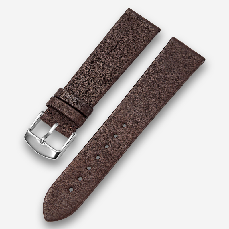 iStrap法国小牛皮超薄系列真皮表带男女手表带适用于CK阿玛尼罗西尼DW艾戈勒配件 深棕色-银色针扣 20mm