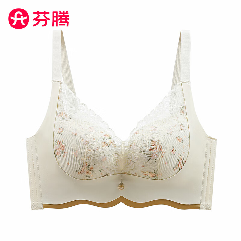 芬腾内衣无钢圈聚拢蕾丝调整型小胸显大胸厚薄杯防下垂收副乳女士胸罩 香槟色【AB杯:厚杯,C杯:薄杯】 75A B