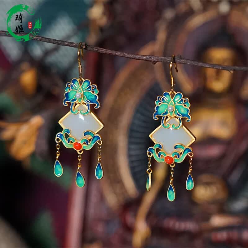 琦姬和田玉耳环复古风耳饰古代汉服耳坠古装中式银首饰中国宫廷风
