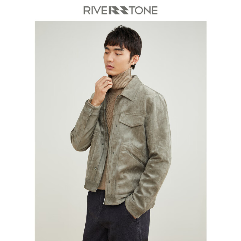 riverstone流石男装春装麂皮绒休闲夹克新款秋季男士宽松抗皱高端时尚