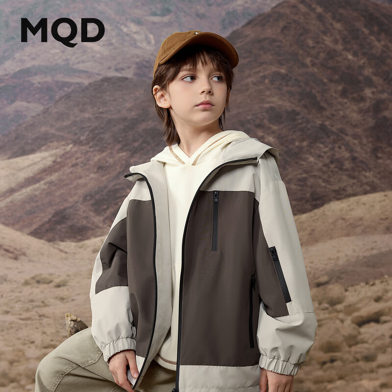 马骑顿（MQD）MQD男大童秋季工装户外潮酷机能感连帽外套 浅卡其 160