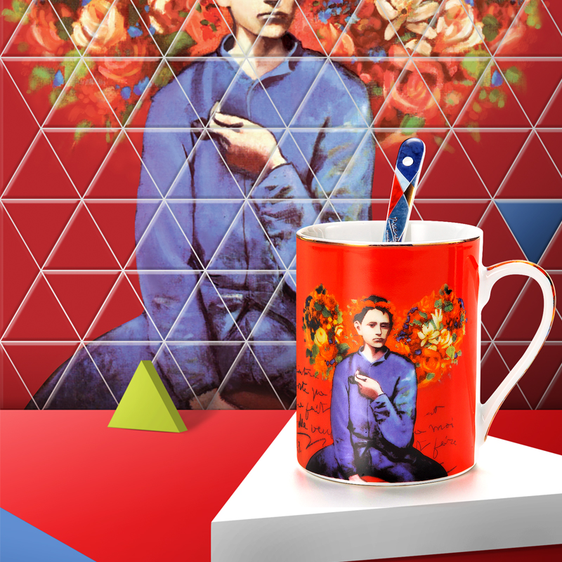 picassopicasso毕加索艺术马克杯单杯带勺 红色拿烟斗的男孩