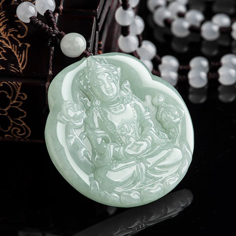 拾禾天然缅甸a货翡翠玉观音白度母佛像吊坠冰种玉石挂件gy33 翡翠度母