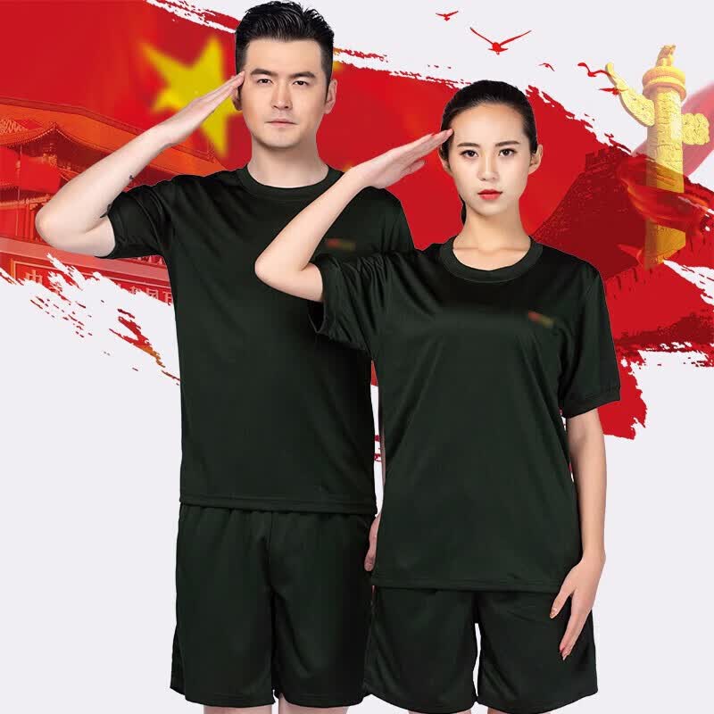 戌卫 体能服速干训练服短袖短裤套装夏季透气军迷作训t恤男圆领橄榄绿
