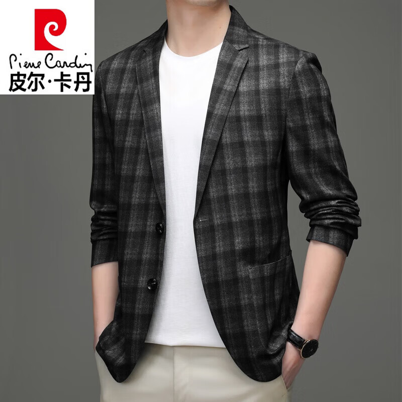 cardin)皮尔卡丹品牌西服男商务休闲外套春秋薄款格子西装外套高端