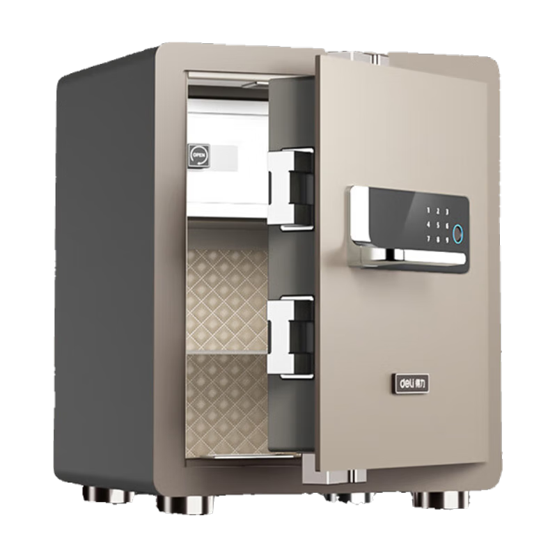 得力家用办公指纹密码保险箱国家认证新国标保管柜小型防盗床头保管箱柜 德国设计47cm AE503