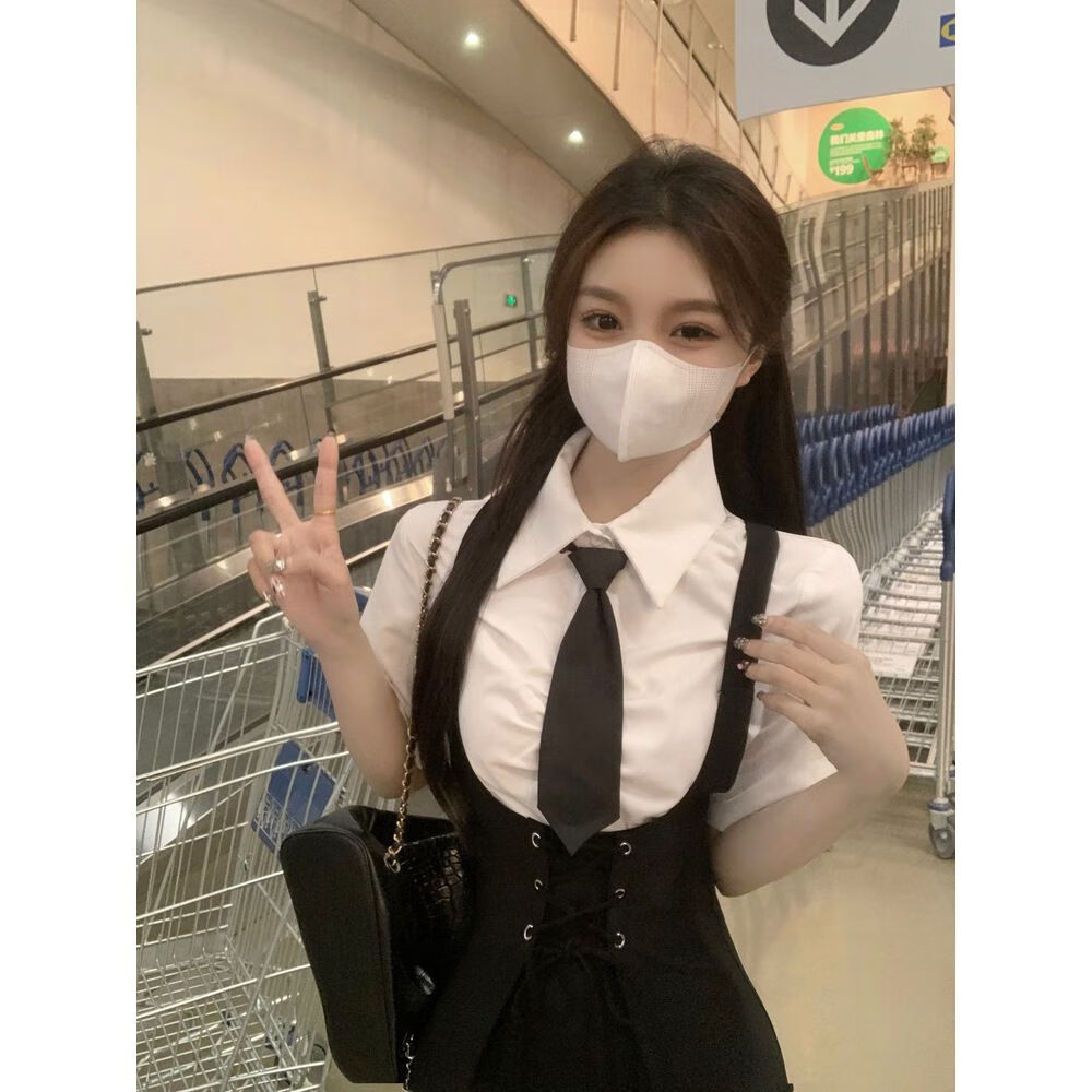 丰课(fengke)夏天休闲有领带领连衣裙反领莲衣群大码女装高级感衬衫