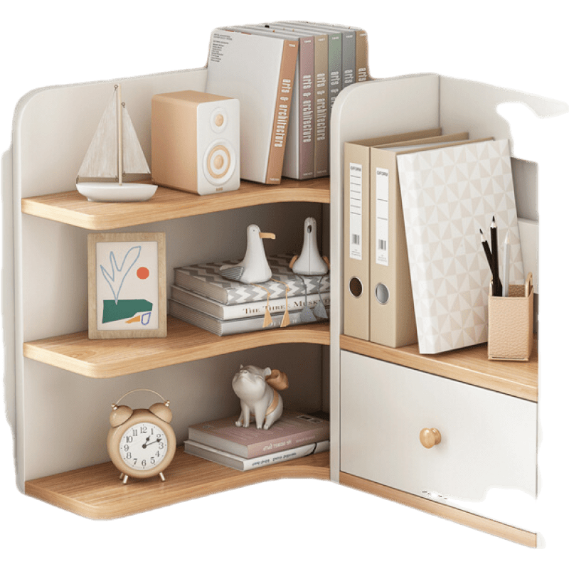 醉季 桌上书架置物架书桌简易办公转角桌子学生简约桌面整理收纳 【带抽屉】白+橡胶木色右侧60x50 分隔储物经久耐用