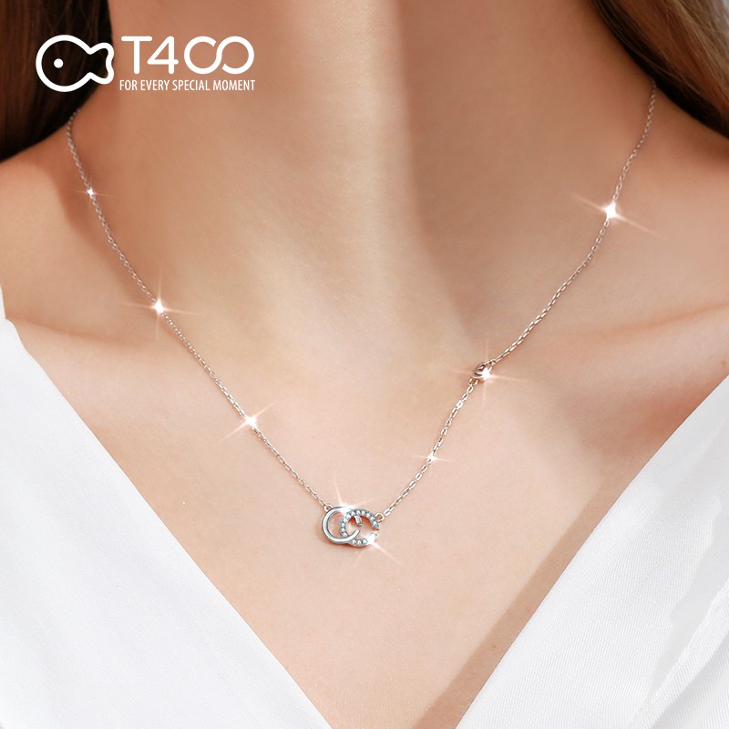 T400【520礼物】双c925银项链女士锁骨链简约时尚 送女友情人节生日礼物 银色