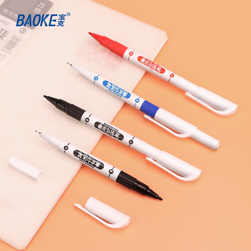 宝克（BAOKE）MP2934 美术勾线笔 大小双头办公记号笔 会议签字笔 学习标记办公文具 蓝色【可加墨 水性墨水】 10支/盒【钜划算】