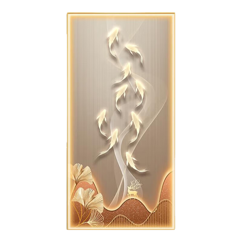 順吉祥利九魚圖入戶玄關(guān)裝飾畫燈畫現(xiàn)代輕奢客廳走廊過道壁畫高檔抽象掛畫 JD11595【九魚吉祥】 40*80cm晶瓷金屬黑框/無燈款