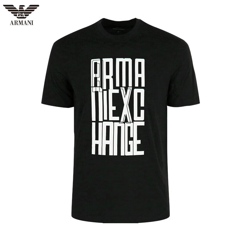 Armani Exchange阿玛尼男士短袖 时尚字母图案圆领T恤 奢侈品男装7VZTSR 黑色1200 M
