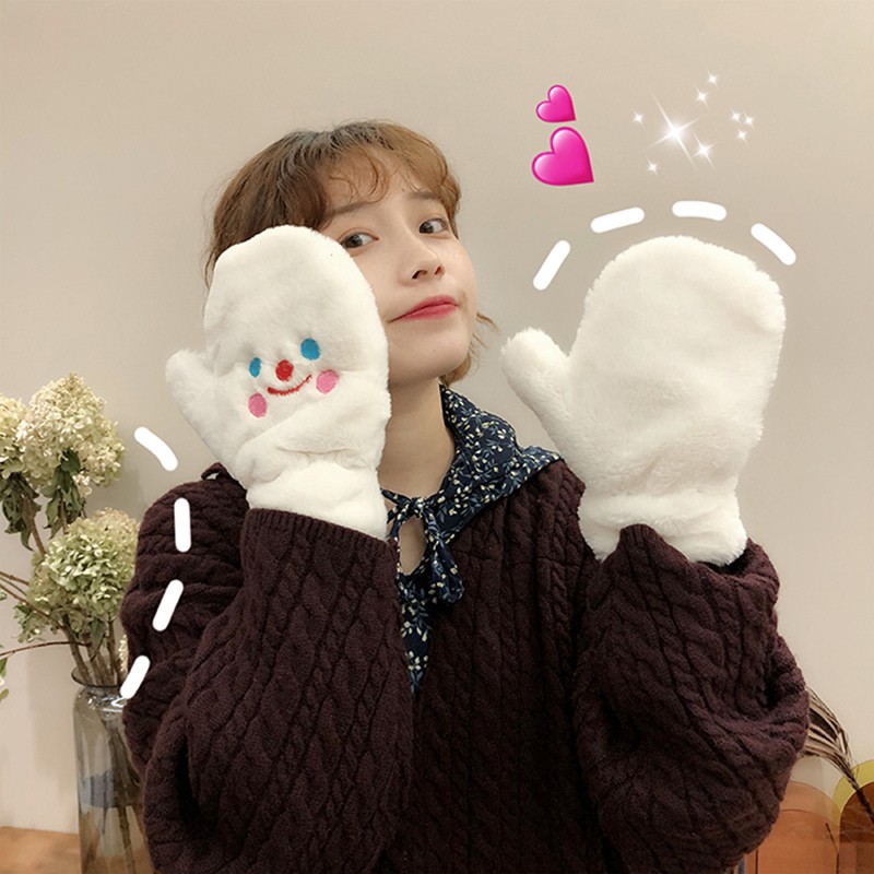 念凝毛绒围巾女冬季韩国ins风百搭笑脸围脖少女学生穿搭可爱加厚保暖毛领子 灰色