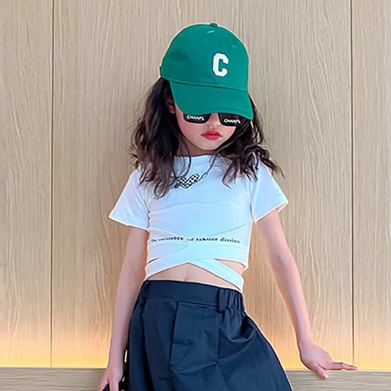 创京懿选露肚子小女孩衣服女童爵士舞服装街舞潮酷夏季套装女孩露